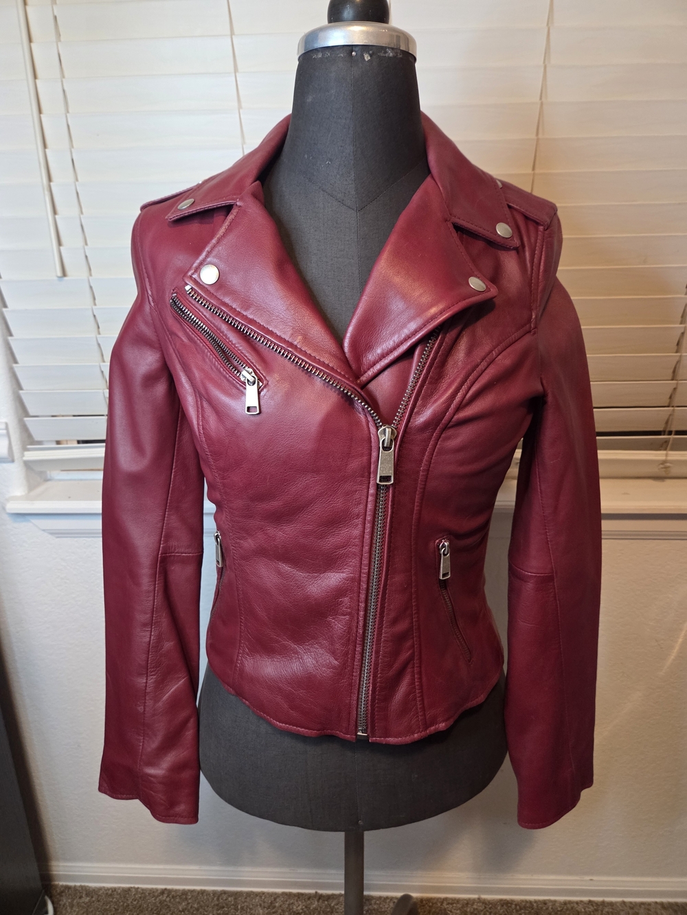 Wilsons Leather Women’s Burgundy Red Moto Jacket